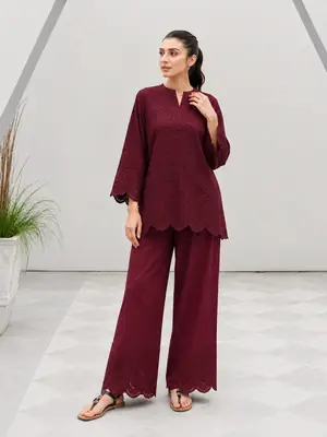 2 Pcs Women's Stitched Cotton Chikankari Embroidered Shirt And Trouser thumbnail 5