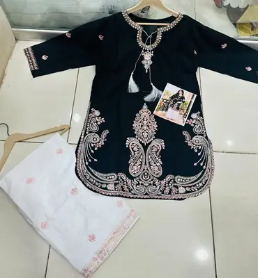 2 Pcs Women's Stitched Sequence Embroidery Work On Neck, 
