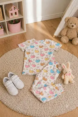 2 Pcs Girl's Stitched Jersey Printed Pajama And Shirt thumbnail 3