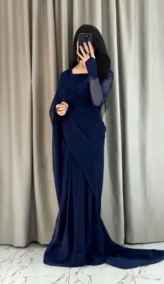 3 Pcs Women’s Chiffon Plain Stitched Saree