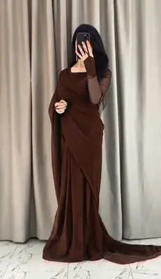 3 Pcs Women’s Chiffon Plain Stitched Saree thumbnail 1