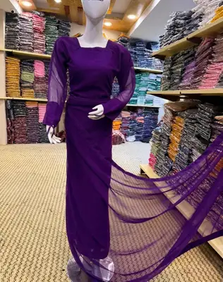 3 Pcs Women’s Chiffon Plain Stitched Saree thumbnail 2