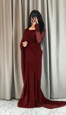 3 Pcs Women’s Chiffon Plain Stitched Saree