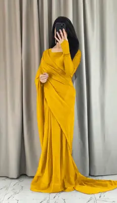 3 Pcs Women’s Chiffon Plain Stitched Saree thumbnail 4