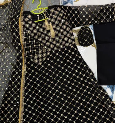 Kids Black Lace Work Maxi Set 4Pcs With Dupatta thumbnail 2