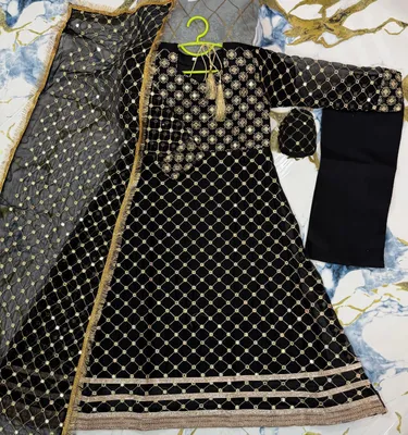 Kids Black Lace Work Maxi Set 4Pcs With Dupatta thumbnail 3