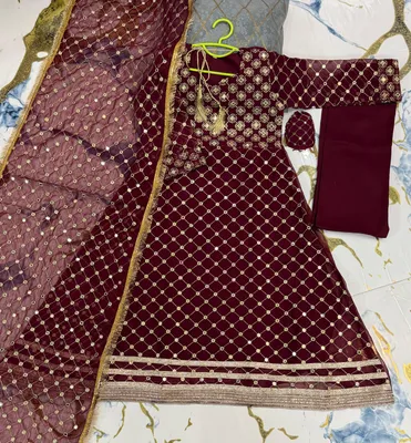 Kids Red Lace Work Maxi Set 4Pcs With Dupatta thumbnail 2