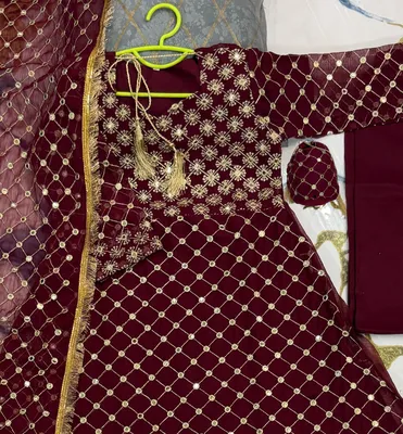 Kids Red Lace Work Maxi Set 4Pcs With Dupatta thumbnail 3