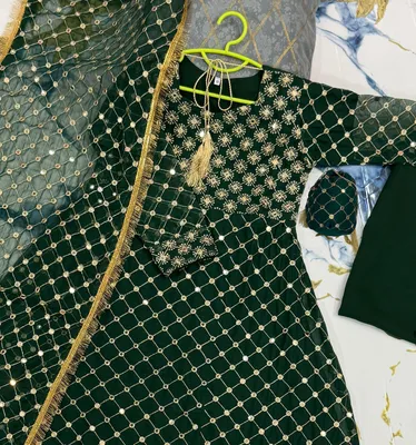 Kids Green Maxi Dress 9MM Work Border With Dupatta thumbnail 3