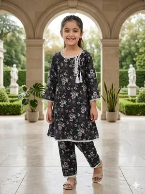 2 Pcs Girl's Cotton Lawn Printed Kurta And Pajama thumbnail 5