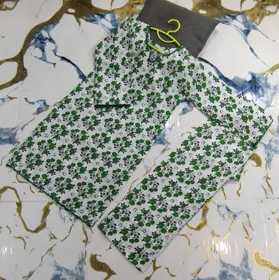 2 Pcs Girl's Cotton Printed Shirt And Trouser Suit thumbnail 2