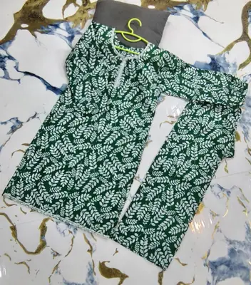 2 Pcs Girl's Cotton Printed Shirt And Trouser Suit thumbnail 2