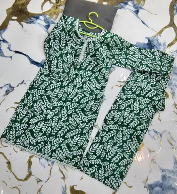 2 Pcs Girl's Cotton Printed Shirt And Trouser Suit thumbnail 3