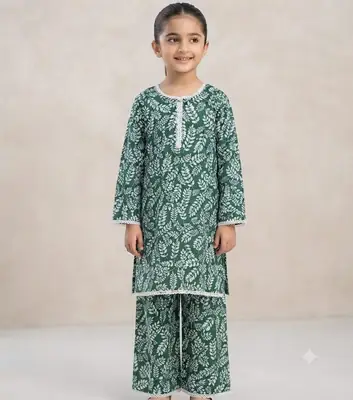 2 Pcs Girl's Cotton Printed Shirt And Trouser Suit thumbnail 4