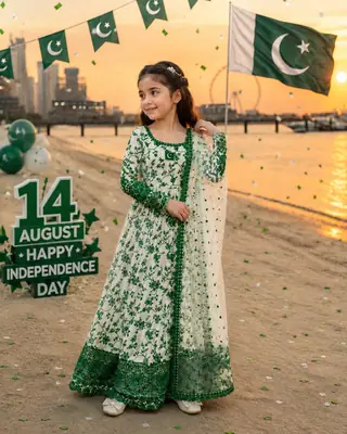 3 Pcs Girl's Arabic Lawn Printed Shirt And Trouser Suit