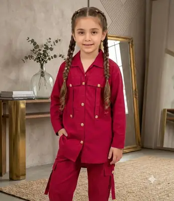 2 Pcs Girl's Cotton Plain Kurta And Pajama