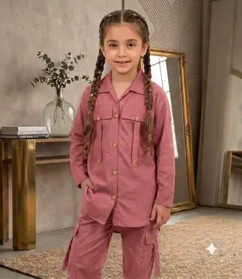 2 Pcs Girl's Cotton Plain Kurta And Pajama