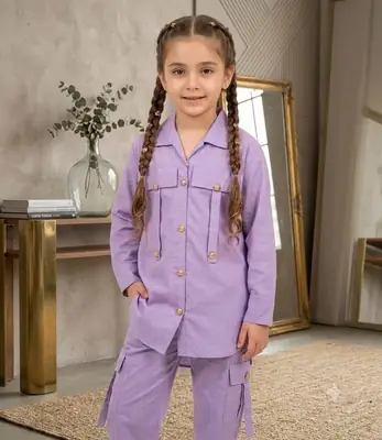 2 Pcs Girl's Cotton Plain Kurta And Pajama
