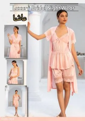 3 pcs Jersey Lace Comfortable And Breathable Nightwear Set thumbnail 4