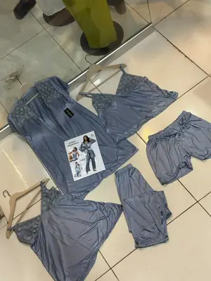5 pcs Jersey Frilly Lightweight And Breathable Nightwear Set thumbnail 2