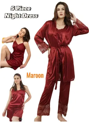 5 pcs Jersey Frilly Lightweight And Breathable Nightwear Set