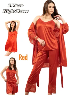 5 pcs Jersey Frilly Lightweight And Breathable Nightwear Set