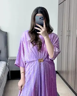 1 Pc Women's Stitched Moonlight Applique Kaftan thumbnail 4