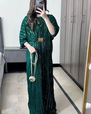 1 Pc Women's Stitched Moonlight Applique Kaftan thumbnail 4
