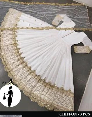 3 Pcs Women's Stitched Sequins Embroidered Maxi Suit thumbnail 3