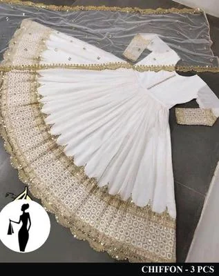 3 Pcs Women's Stitched Sequins Embroidered Maxi Suit