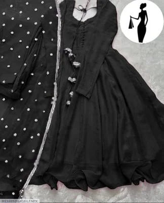 Black V-Neck Maxi Suit 3Pcs With Lace Dupatta thumbnail 3