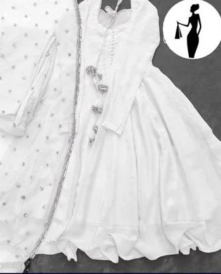 White V-Neck Chiffon Maxi Suit 3Pcs With Lace Dupatta
