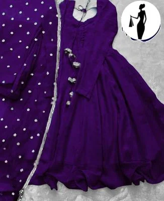 Purple V-Neck Maxi Suit 3Pcs With Lace Dupatta
