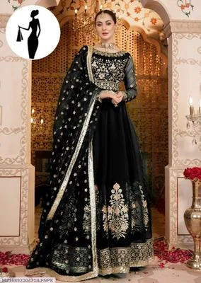 Black Embroidered 3Pcs Maxi Suit Party Wear thumbnail 4