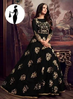 Black Embroidered Organza Maxi Set with Trouser