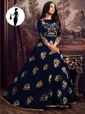 Blue Organza Embroidered Maxi & Trouser Set