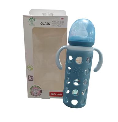 Baby Glass Feeder Bottle With Handle, 240 ML