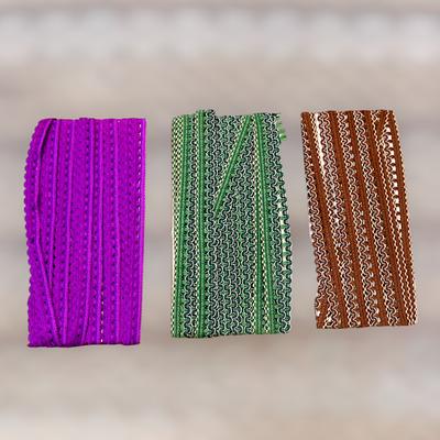 Premium Braided Lace Set Brown Green Purple for Pakistani Crafts thumbnail 2