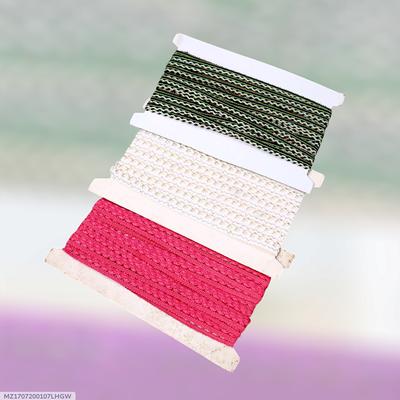 Premium Braided Lace Set Green White Pink for Pakistani Fashion thumbnail 3