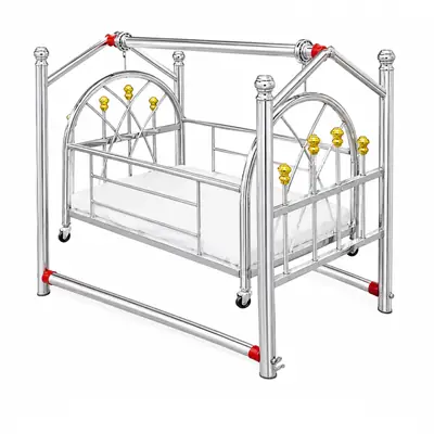 Premium Stainless Steel Baby Swing Cradle | Newborn Baby Jhoola with Wheels | Portable Baby Cot | Baby Bassinet Bed | Heavy Duty Infant Swing | Silver Baby Cradle Pakistan thumbnail 2