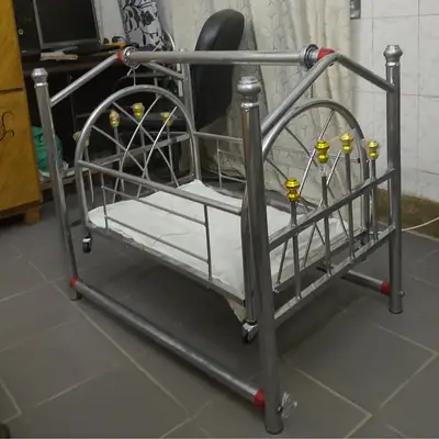 Premium Stainless Steel Baby Swing Cradle | Newborn Baby Jhoola with Wheels | Portable Baby Cot | Baby Bassinet Bed | Heavy Duty Infant Swing | Silver Baby Cradle Pakistan thumbnail 3