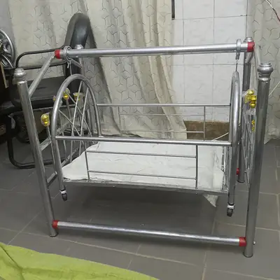 Premium Stainless Steel Baby Swing Cradle | Newborn Baby Jhoola with Wheels | Portable Baby Cot | Baby Bassinet Bed | Heavy Duty Infant Swing | Silver Baby Cradle Pakistan thumbnail 4