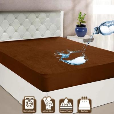 Waterproof Terry Cotton Mattress Cover Brown Double Bed