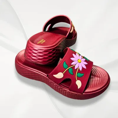 Women's Red Floral Rexine Slides Comfortable Office Wear thumbnail 3