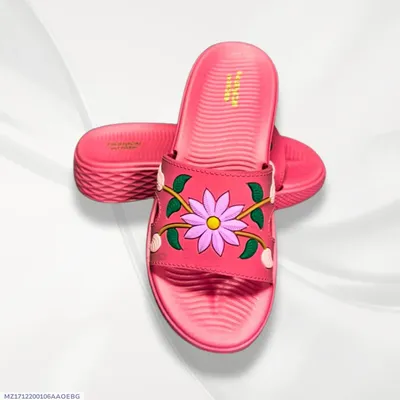 Women's Pink Floral Rexine Slides Comfortable Office Wear thumbnail 4