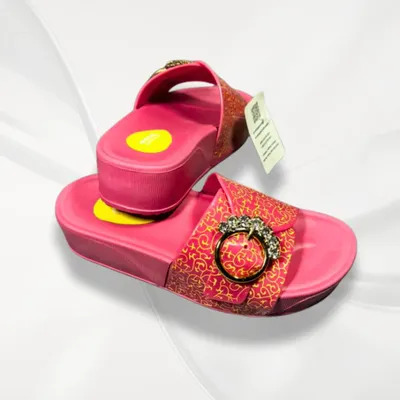 Women's Pink Rexine Fancy Slides with Embroidered Decor thumbnail 2
