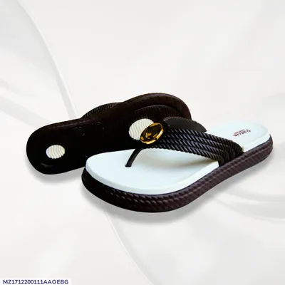 Women's Black Rexine Fancy Slides with Gold Button