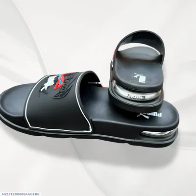 Men's Black Microfiber Slide Slippers with Logo thumbnail 1