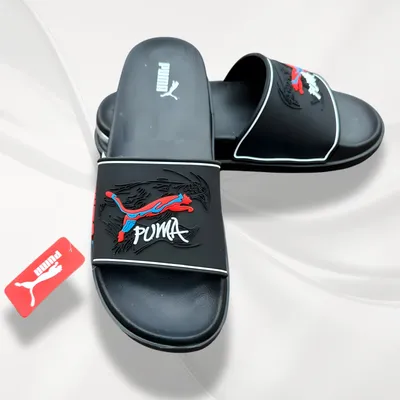 Men's Black Microfiber Slide Slippers with Logo thumbnail 2