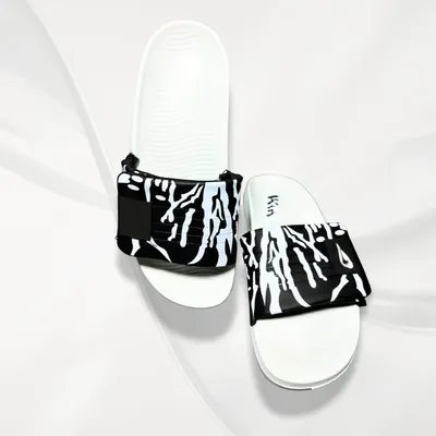 Men Black Printed Slide Slippers White Foam All Season thumbnail 3